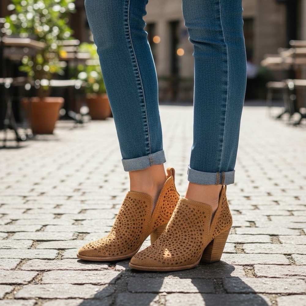 Jeffrey Campbell Rosalee Geometric Perforated Suede Booties Ankle Boots size 6.5